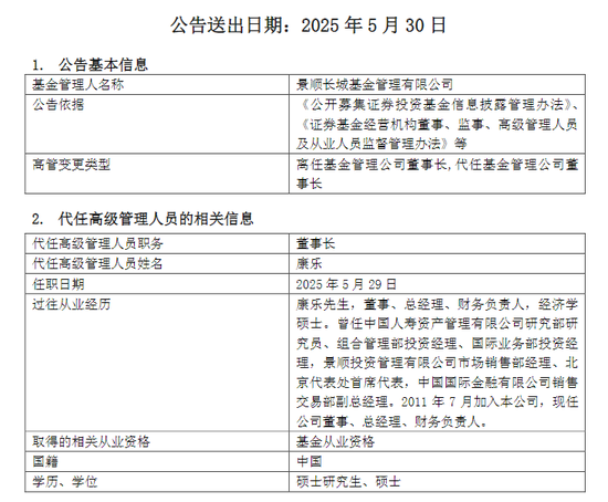 wabo娛樂城：景順長城基金，董事長離任